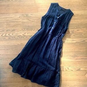 J Crew Eyelet Midi Dress Size 2 Lined Button Down Sleeveless Navy Blue